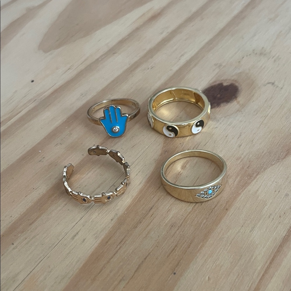 4 Gold and Blue Women's Ring Set